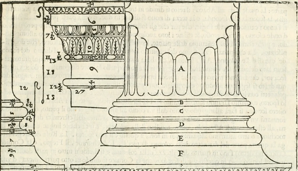 An illustration from I quattro libri dell'architettura di Andrea Palladio : ne' quali, dopò vn breue trattato de' cinque ordini, & di quelli auertimenti, che sono più necesarij nel fabricare : si tratta delle case private, delle vie, de i ponti, delle piazze, de i xisti, & de'tempij, 1616, leaf 44