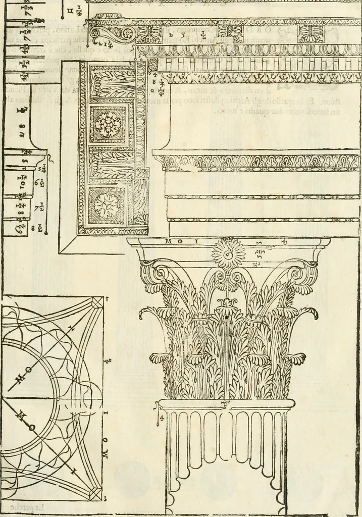 An illustration from I quattro libri dell'architettura di Andrea Palladio : ne' quali, dopò vn breue trattato de' cinque ordini, & di quelli auertimenti, che sono più necesarij nel fabricare : si tratta delle case private, delle vie, de i ponti, delle piazze, de i xisti, & de'tempij, 1616, leaf 46