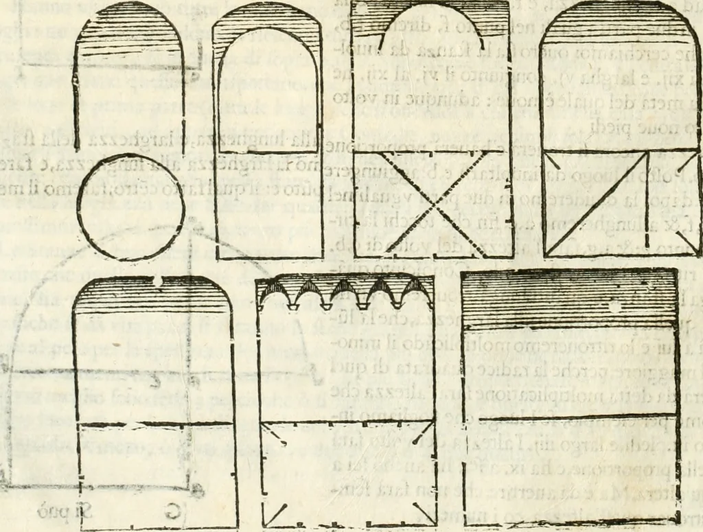 An illustration from I quattro libri dell'architettura di Andrea Palladio : ne' quali, dopò vn breue trattato de' cinque ordini, & di quelli auertimenti, che sono più necesarij nel fabricare : si tratta delle case private, delle vie, de i ponti, delle piazze, de i xisti, & de'tempij, 1616, leaf 57