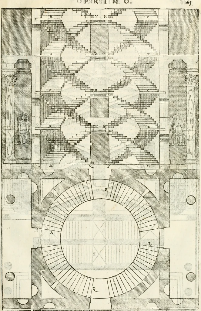 An illustration from I quattro libri dell'architettura di Andrea Palladio : ne' quali, dopò vn breue trattato de' cinque ordini, & di quelli auertimenti, che sono più necesarij nel fabricare : si tratta delle case private, delle vie, de i ponti, delle piazze, de i xisti, & de'tempij, 1616, leaf 68