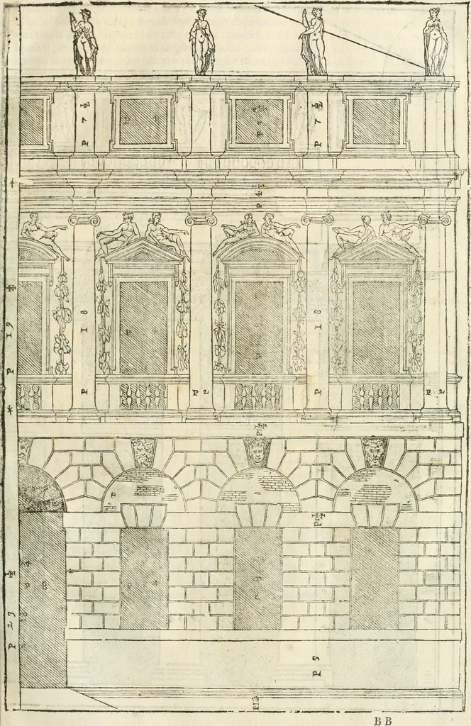 An illustration from I quattro libri dell'architettura di Andrea Palladio : ne' quali, dopò vn breue trattato de' cinque ordini, & di quelli auertimenti, che sono più necesarij nel fabricare : si tratta delle case private, delle vie, de i ponti, delle piazze, de i xisti, & de'tempij, 1616, leaf 80