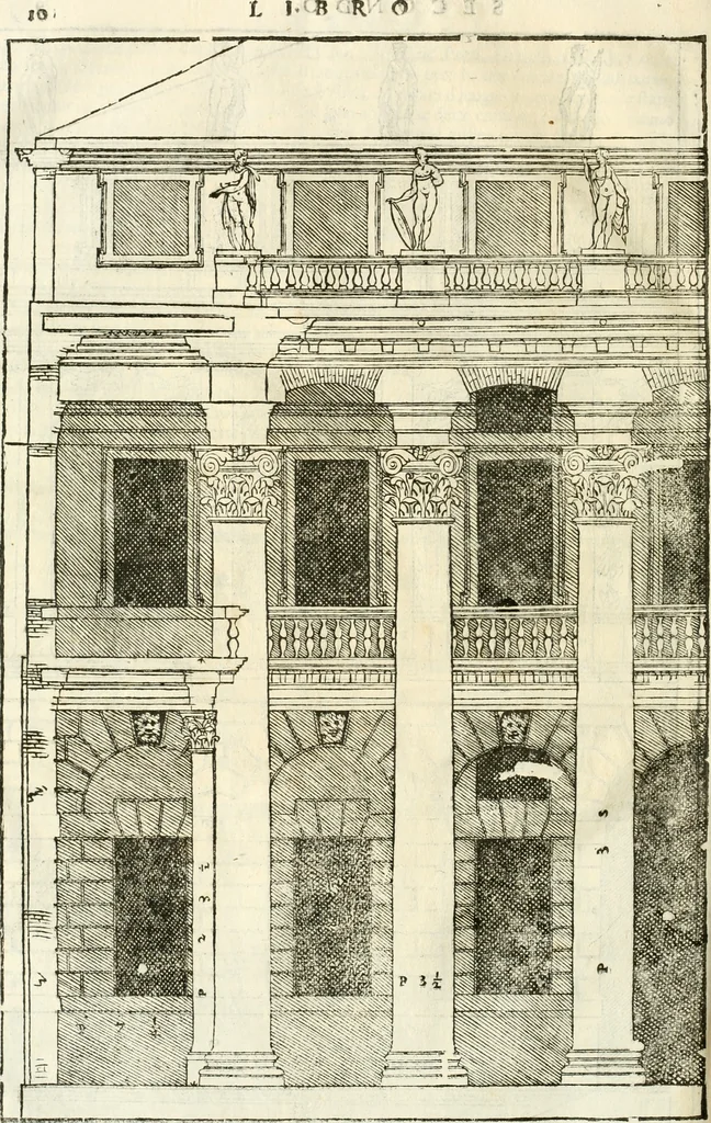 An illustration from I quattro libri dell'architettura di Andrea Palladio : ne' quali, dopò vn breue trattato de' cinque ordini, & di quelli auertimenti, che sono più necesarij nel fabricare : si tratta delle case private, delle vie, de i ponti, delle piazze, de i xisti, & de'tempij, 1616, leaf 81