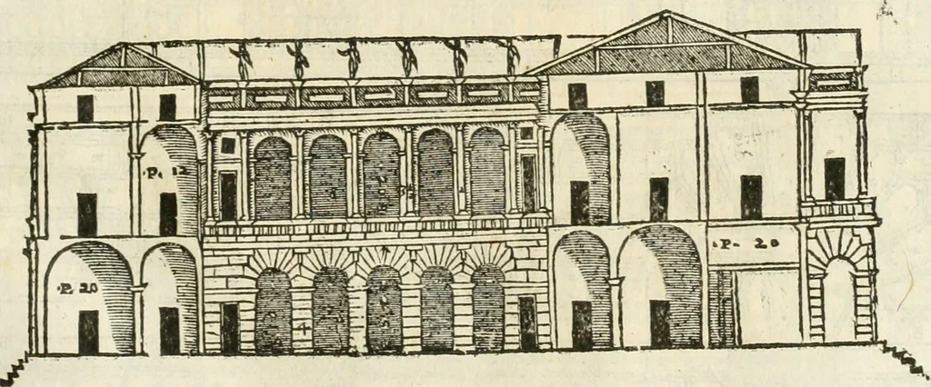 An illustration from I quattro libri dell'architettura di Andrea Palladio : ne' quali, dopò vn breue trattato de' cinque ordini, & di quelli auertimenti, che sono più necesarij nel fabricare : si tratta delle case private, delle vie, de i ponti, delle piazze, de i xisti, & de'tempij, 1616, leaf 84