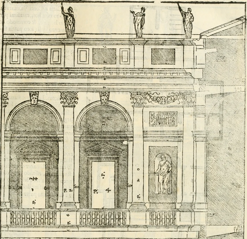 An illustration from I quattro libri dell'architettura di Andrea Palladio : ne' quali, dopò vn breue trattato de' cinque ordini, & di quelli auertimenti, che sono più necesarij nel fabricare : si tratta delle case private, delle vie, de i ponti, delle piazze, de i xisti, & de'tempij, 1616, leaf 86
