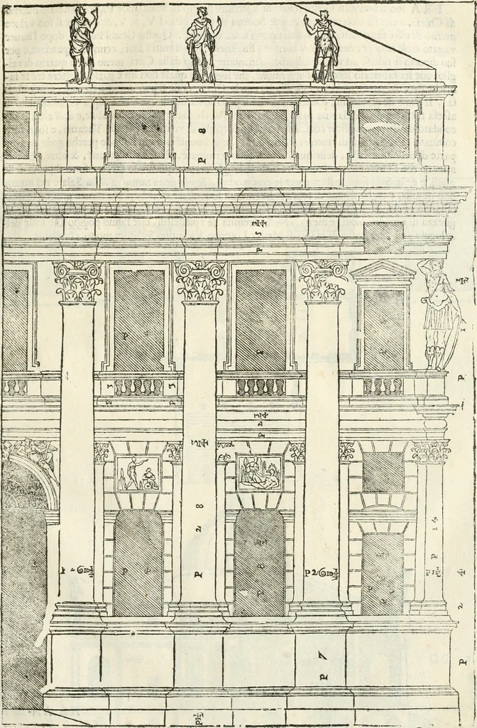 An illustration from I quattro libri dell'architettura di Andrea Palladio : ne' quali, dopò vn breue trattato de' cinque ordini, & di quelli auertimenti, che sono più necesarij nel fabricare : si tratta delle case private, delle vie, de i ponti, delle piazze, de i xisti, & de'tempij, 1616, leaf 88