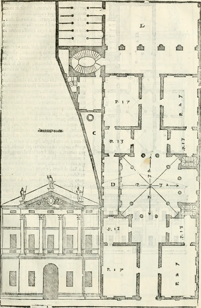 An illustration from I quattro libri dell'architettura di Andrea Palladio : ne' quali, dopò vn breue trattato de' cinque ordini, & di quelli auertimenti, che sono più necesarij nel fabricare : si tratta delle case private, delle vie, de i ponti, delle piazze, de i xisti, & de'tempij, 1616, leaf 92