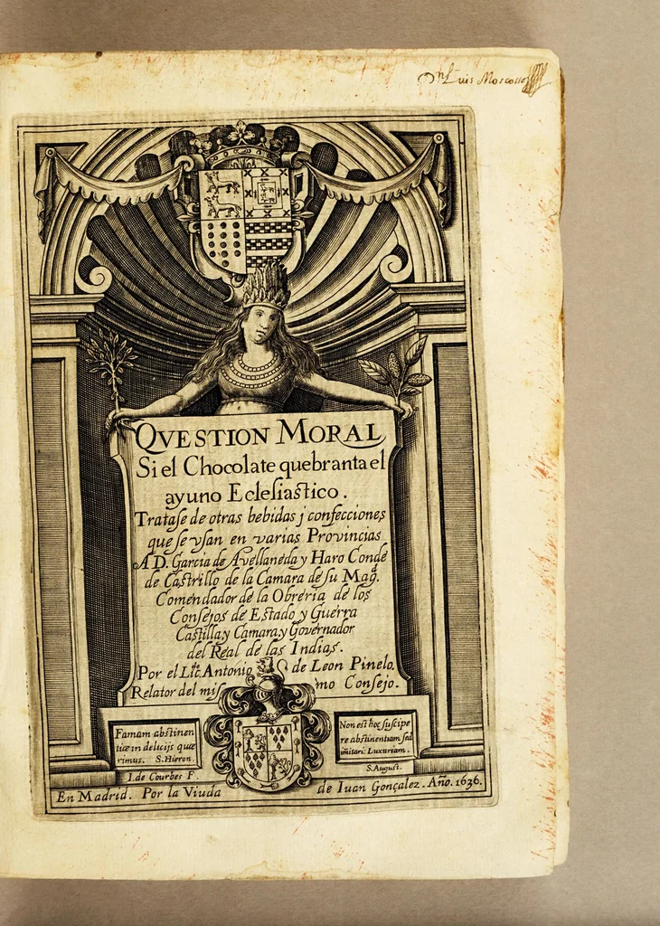 An illustration from Question moral si el chocolate quebranta el ayuno eclesiastico. : Tratase de otras bebidas i confecciones que se vsan en varias provincias., 1636, leaf 7