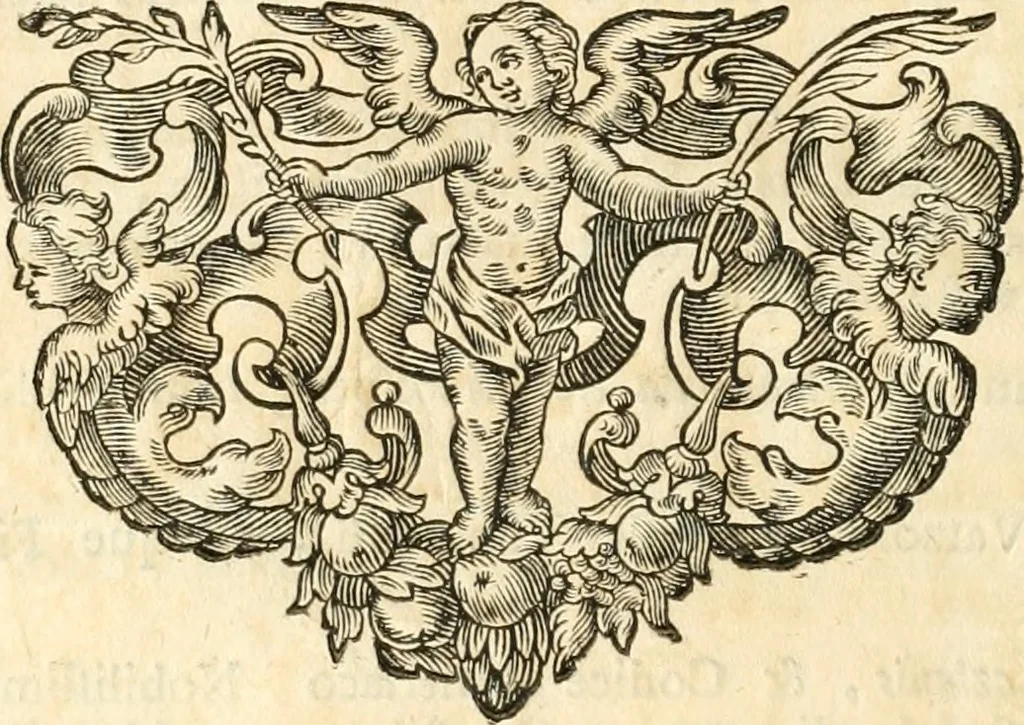 An illustration from Quinquagena symbolica, in praecipua capita, et dogmata sacrae regulae SS. monachorum patris & legislatoris Benedicti, omnium justorum spiritu pleni : tanquam vera effigies reverendissimi perillustris ac amplissimi domini, domini Chrysostomi ... : inter ipsa sacerdotij Jubilei solemnia die 23. Julij orbi exhibita ab eXVLtantIbVs DeVotIs LILIgerI greMII sVI fILIIs : inseritur Conspectus edendorum fastorum campililiensium, 1741, leaf 57