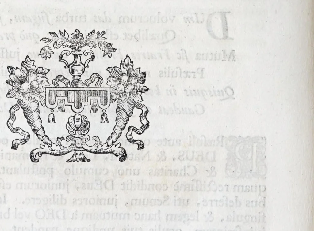 An illustration from Quinquagena symbolorum heroica, in praecipua capita et dogmata S. regulae sanctissimi monachorum patris et legislatoris Benedicti, omnium justorum spiritu pleni : ad recolligendum animum horis succisivis concepta, et exegesibus brevibus metrico-prosaicis asceticis illustrata, 1741, leaf 102