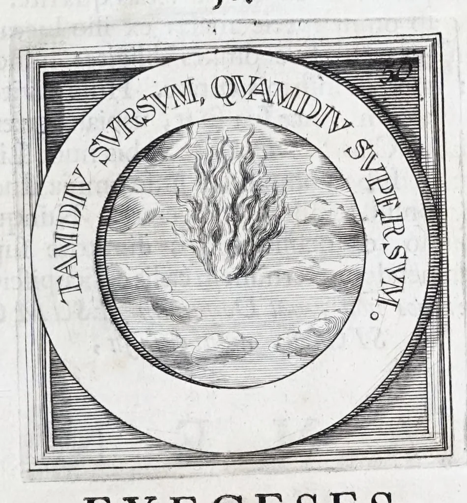 An illustration from Quinquagena symbolorum heroica, in praecipua capita et dogmata S. regulae sanctissimi monachorum patris et legislatoris Benedicti, omnium justorum spiritu pleni : ad recolligendum animum horis succisivis concepta, et exegesibus brevibus metrico-prosaicis asceticis illustrata, 1741, leaf 109