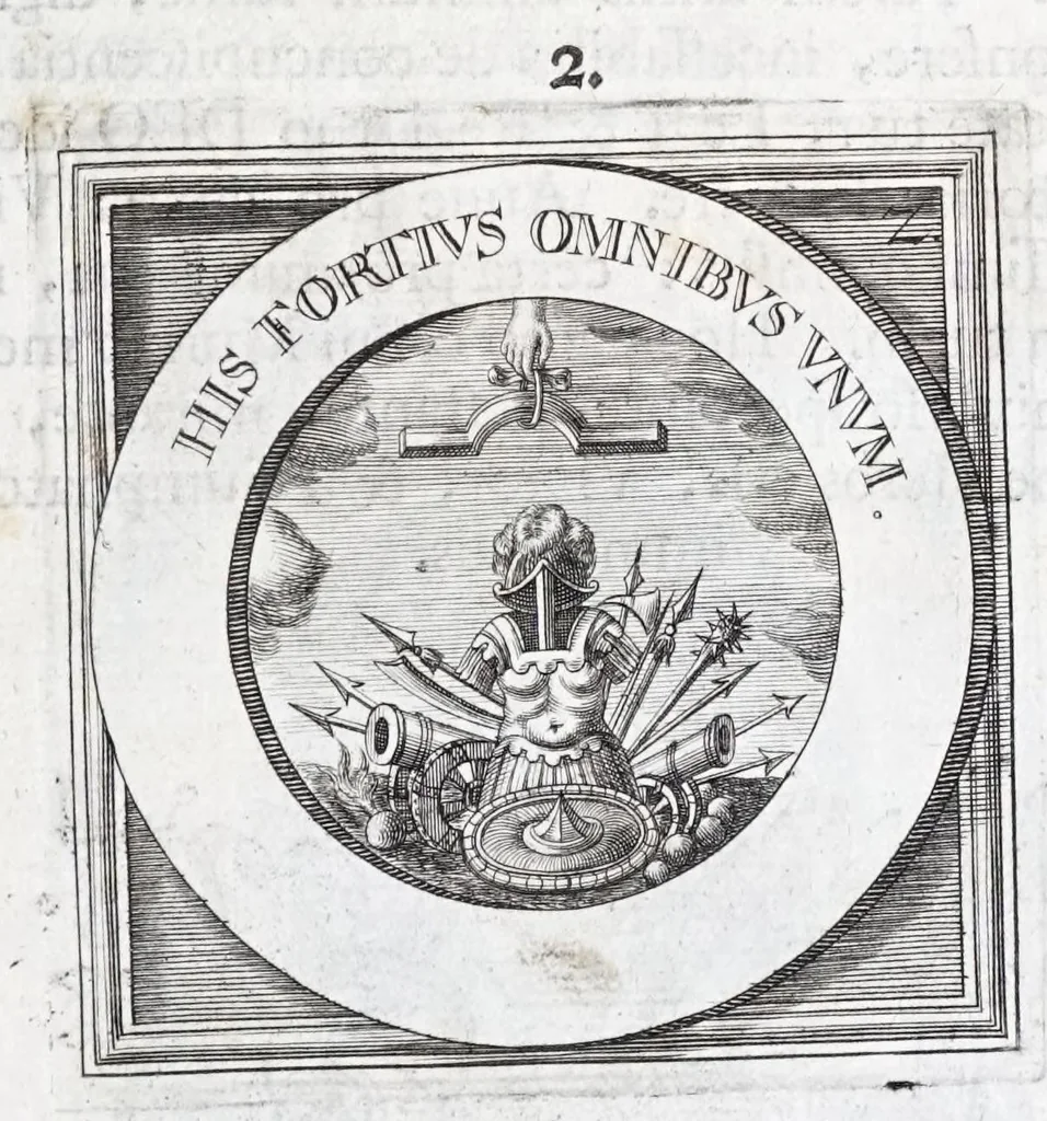 An illustration from Quinquagena symbolorum heroica, in praecipua capita et dogmata S. regulae sanctissimi monachorum patris et legislatoris Benedicti, omnium justorum spiritu pleni : ad recolligendum animum horis succisivis concepta, et exegesibus brevibus metrico-prosaicis asceticis illustrata, 1741, leaf 13