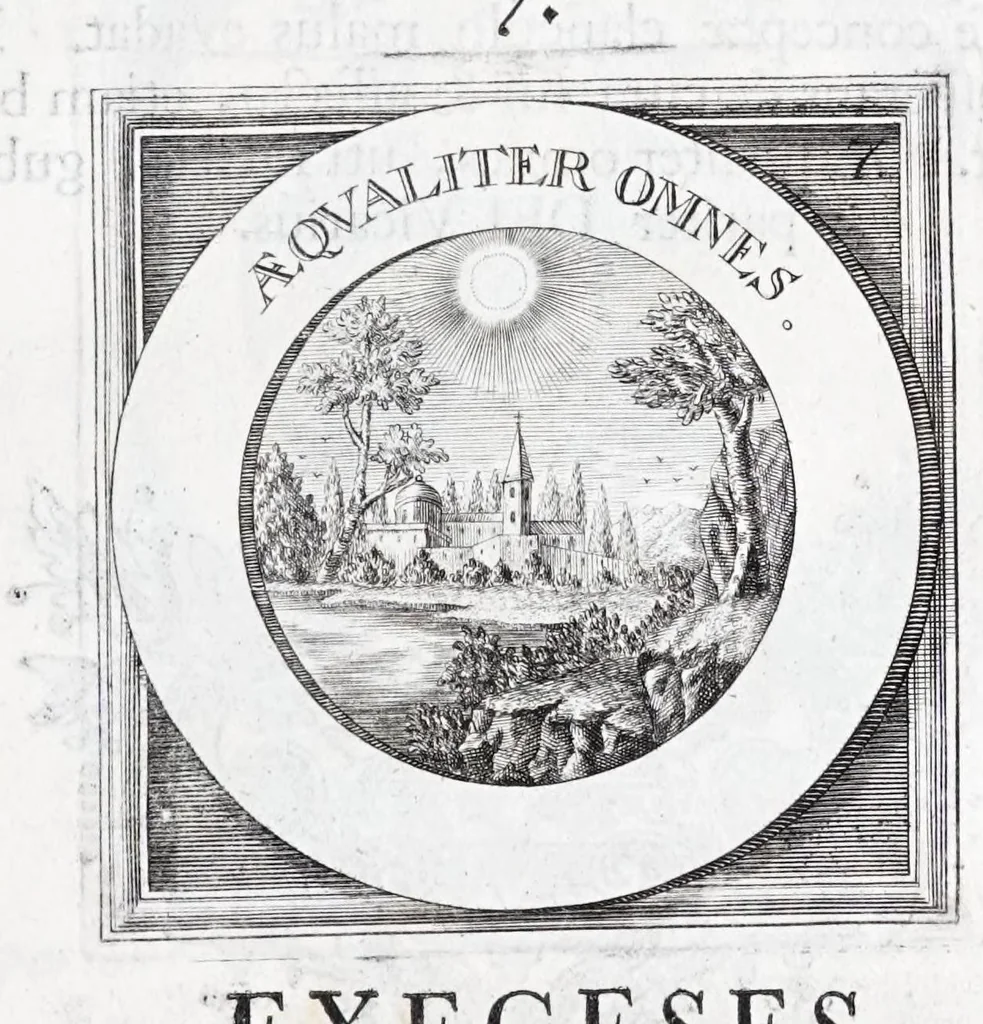 An illustration from Quinquagena symbolorum heroica, in praecipua capita et dogmata S. regulae sanctissimi monachorum patris et legislatoris Benedicti, omnium justorum spiritu pleni : ad recolligendum animum horis succisivis concepta, et exegesibus brevibus metrico-prosaicis asceticis illustrata, 1741, leaf 23