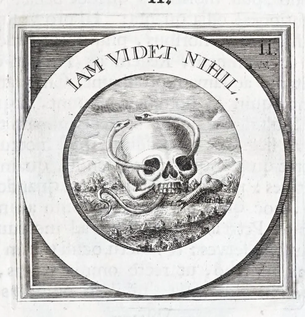 An illustration from Quinquagena symbolorum heroica, in praecipua capita et dogmata S. regulae sanctissimi monachorum patris et legislatoris Benedicti, omnium justorum spiritu pleni : ad recolligendum animum horis succisivis concepta, et exegesibus brevibus metrico-prosaicis asceticis illustrata, 1741, leaf 31