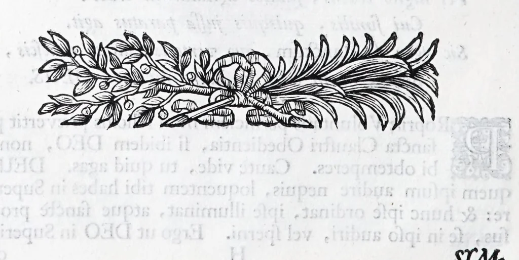 An illustration from Quinquagena symbolorum heroica, in praecipua capita et dogmata S. regulae sanctissimi monachorum patris et legislatoris Benedicti, omnium justorum spiritu pleni : ad recolligendum animum horis succisivis concepta, et exegesibus brevibus metrico-prosaicis asceticis illustrata, 1741, leaf 40
