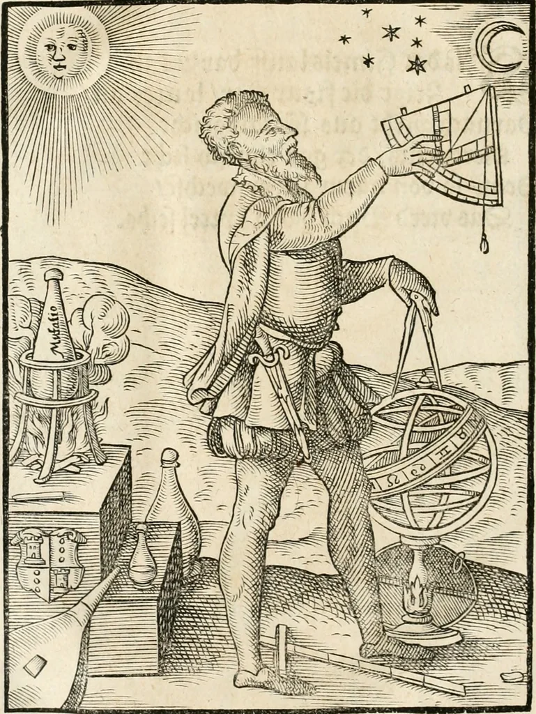 An illustration from Quinta essentia, das ist, Die höchste Subtilitet, Krafft vnd Wirckung, beyder der fürtrefflichsten, vnd menschlichem Geschlecht am nützlichsten Künsten, der Medicin vnd Alchemy : auch wie nahe diese beyde mit Sipschafft gefreund vnd verwandt sind, vnd das eine ohn beystandt der andern nicht nütz sey, oder in den menschlichen Cörpern zu wircken kein Krafft habe : Vergleichung der alten und newen Medicin, vnd wie alle Subtiliteten ausgezogen, die Element geschieden, alle Corpora gemutirt ... : jetzt von newem, sampt Eröffnung der vertunckelten Sententz, Wort vnd Namen, gemehret vnd gebessert, 1574, leaf 123