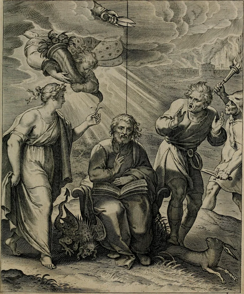 An illustration from Quinti Horatii Flacci emblemata : imaginibus in aes incisis, notisq[ue], illustrata, 1612, leaf 168
