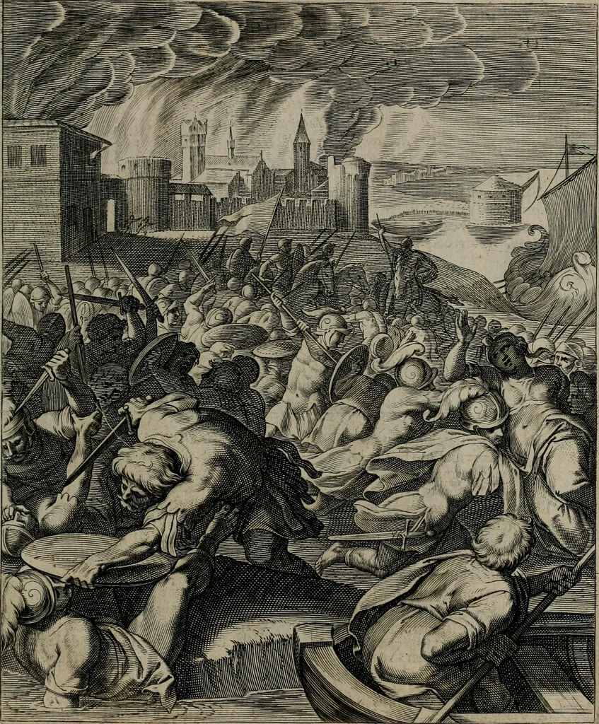 An illustration from Quinti Horatii Flacci emblemata : imaginibus in aes incisis, notisq[ue], illustrata, 1612, leaf 186