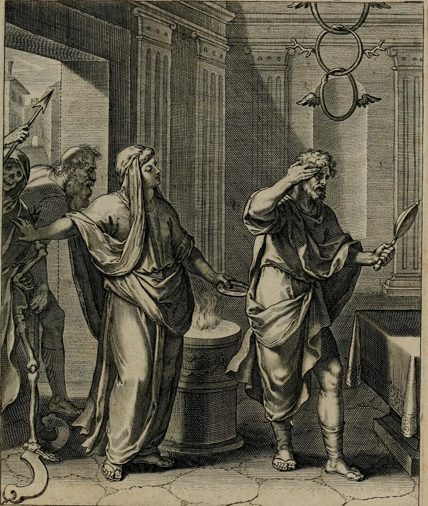 An illustration from Quinti Horatii Flacci emblemata : imaginibus in aes incisis, notisq[ue], illustrata, 1612, leaf 196