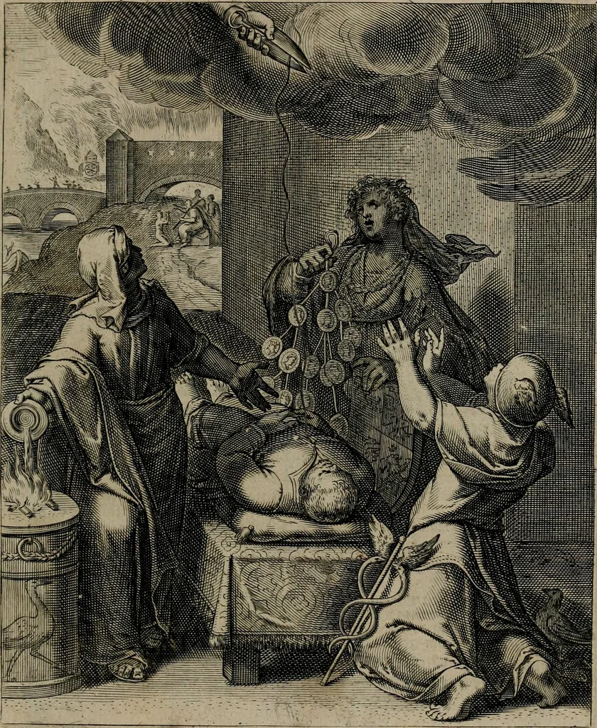 An illustration from Quinti Horatii Flacci emblemata : imaginibus in aes incisis, notisq[ue], illustrata, 1612, leaf 214
