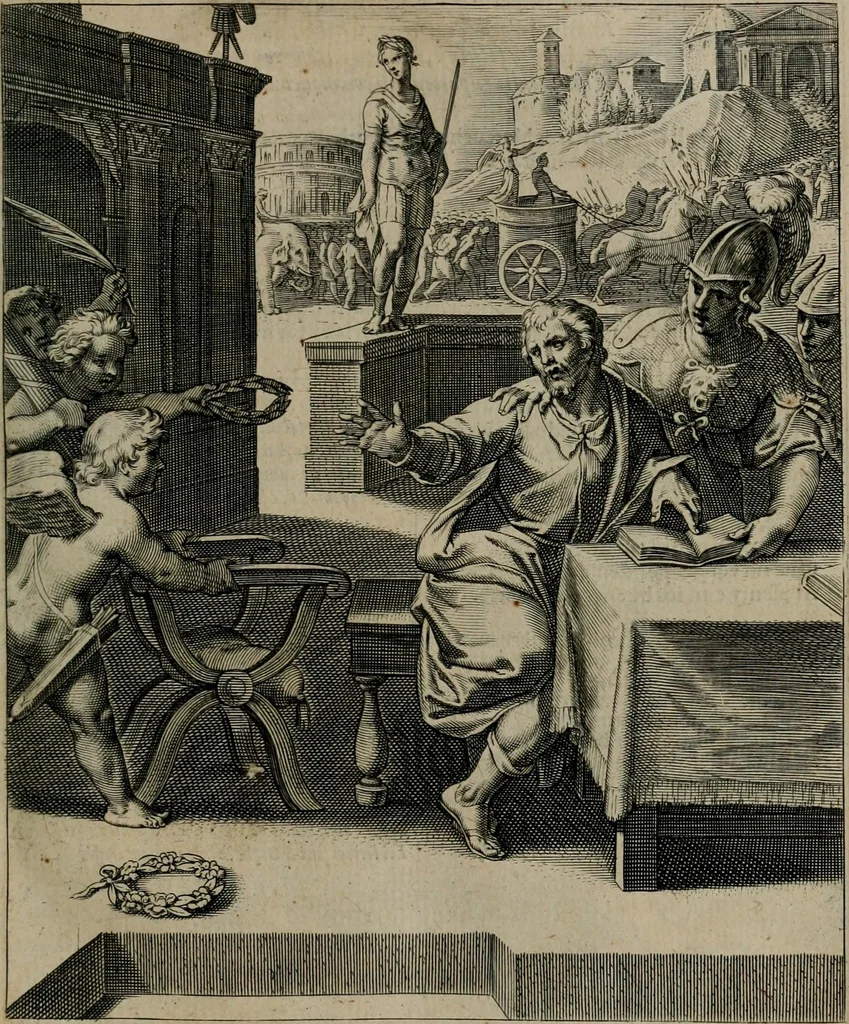 An illustration from Quinti Horatii Flacci emblemata : imaginibus in aes incisis, notisq[ue], illustrata, 1612, leaf 52