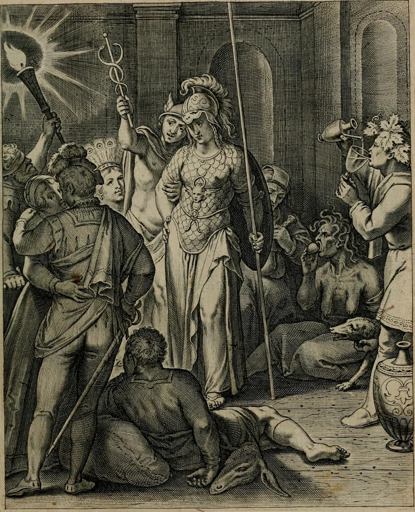 An illustration from Quinti Horatii Flacci emblemata : imaginibus in aes incisis, notisq[ue], illustrata, 1612, leaf 54