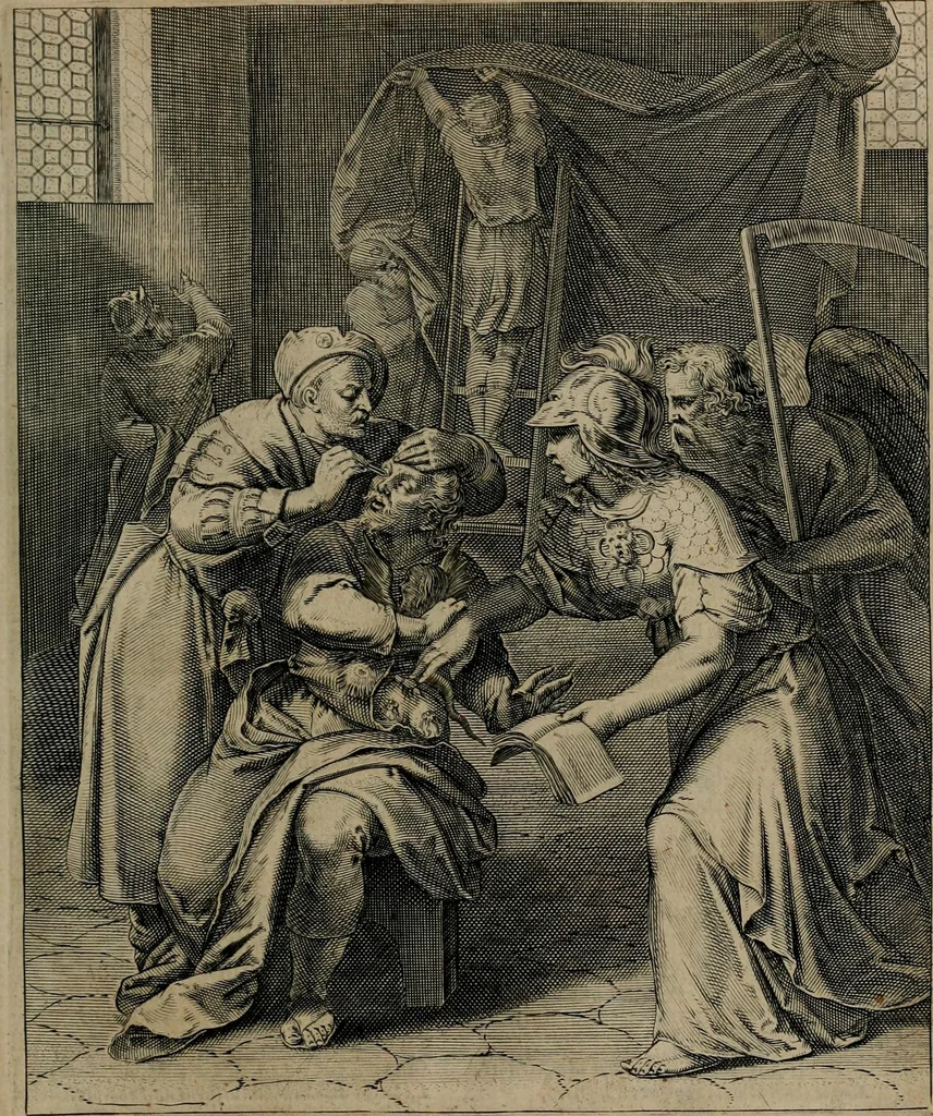 An illustration from Quinti Horatii Flacci emblemata : imaginibus in aes incisis, notisq[ue], illustrata, 1612, leaf 58