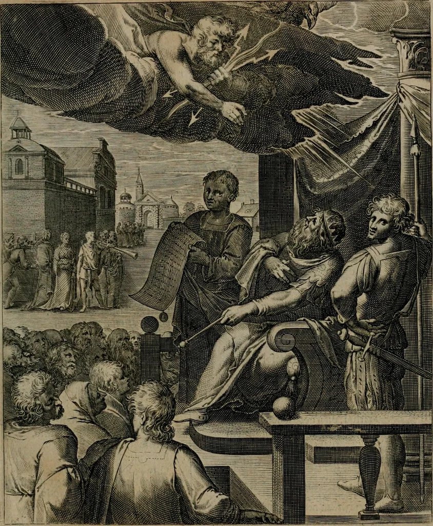 An illustration from Quinti Horatii Flacci emblemata : imaginibus in aes incisis, notisq[ue], illustrata, 1612, leaf 82
