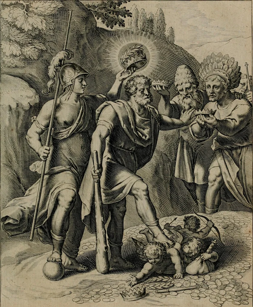 An illustration from Quinti Horatii Flacci emblemata : imaginibus in aes incisis, notisq[ue], illustrata, 1612, leaf 84