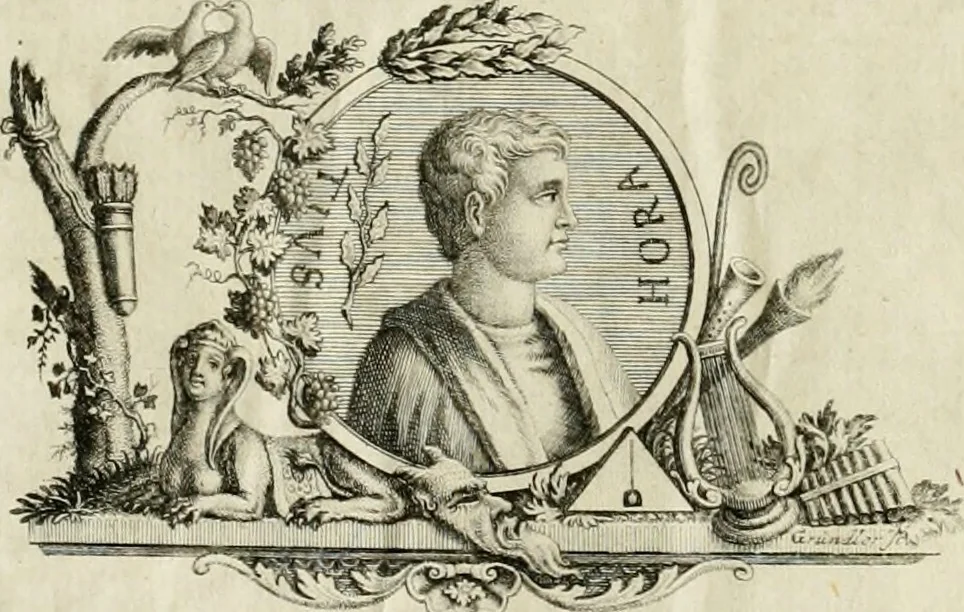 An illustration from Quinti Horatij Flacci Emblemata : imaginibus in aes incisis, notis[que] illustrata, 1612, leaf 1