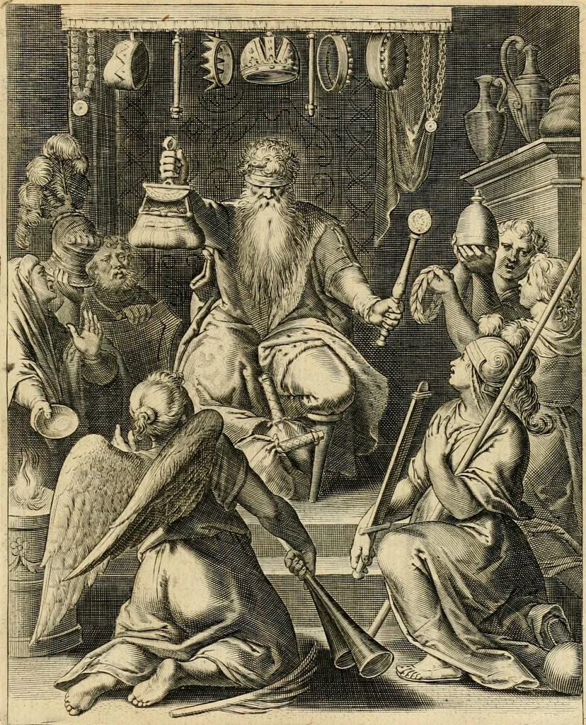 An illustration from Quinti Horatij Flacci Emblemata : imaginibus in aes incisis, notis[que] illustrata, 1612, leaf 128