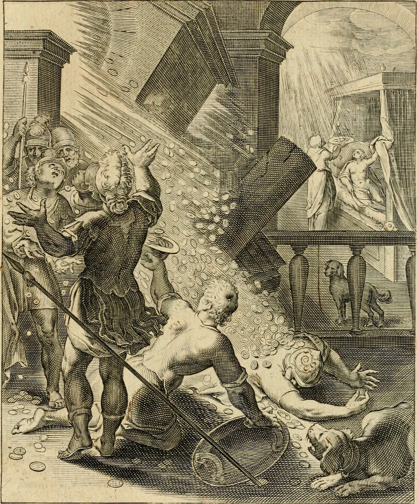 An illustration from Quinti Horatij Flacci Emblemata : imaginibus in aes incisis, notis[que] illustrata, 1612, leaf 130