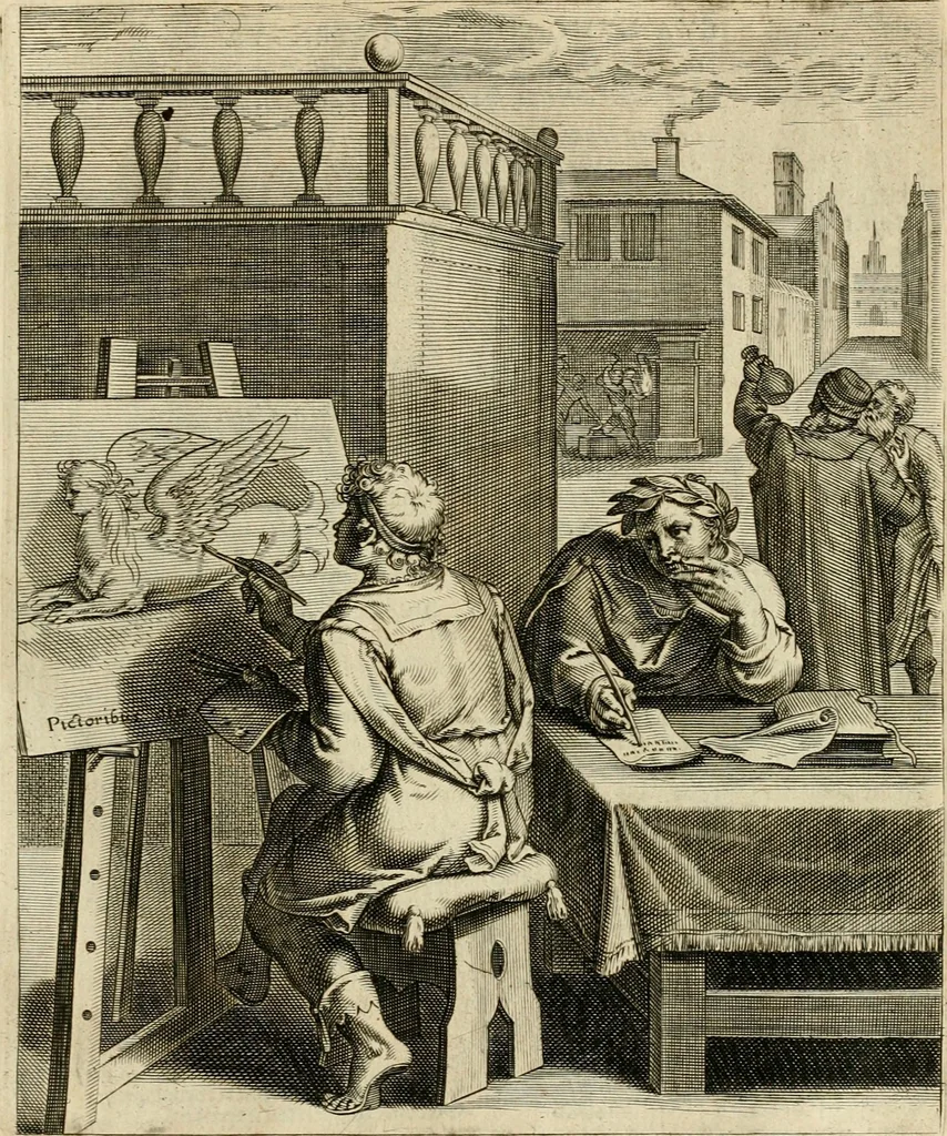 An illustration from Quinti Horatij Flacci Emblemata : imaginibus in aes incisis, notis[que] illustrata, 1612, leaf 150