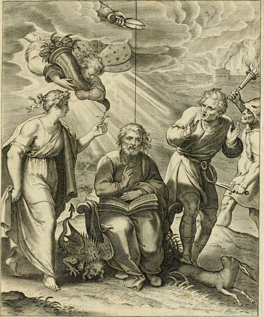 An illustration from Quinti Horatij Flacci Emblemata : imaginibus in aes incisis, notis[que] illustrata, 1612, leaf 168