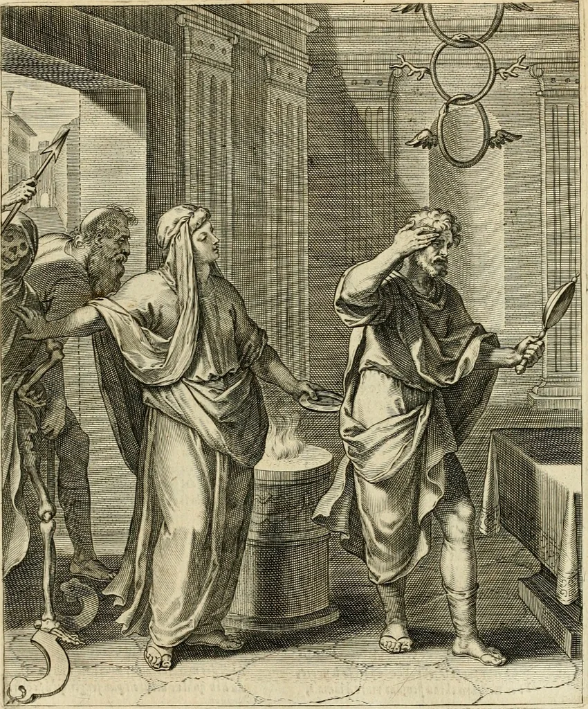 An illustration from Quinti Horatij Flacci Emblemata : imaginibus in aes incisis, notis[que] illustrata, 1612, leaf 196