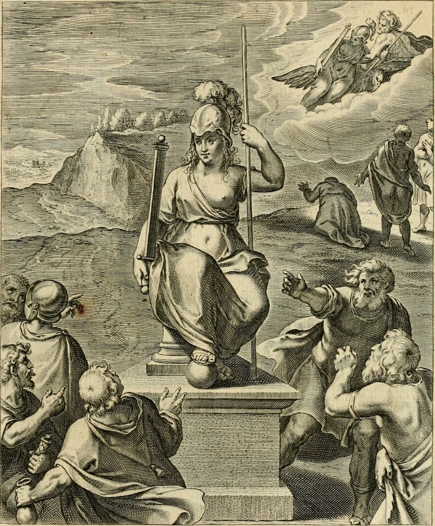 An illustration from Quinti Horatij Flacci Emblemata : imaginibus in aes incisis, notis[que] illustrata, 1612, leaf 28