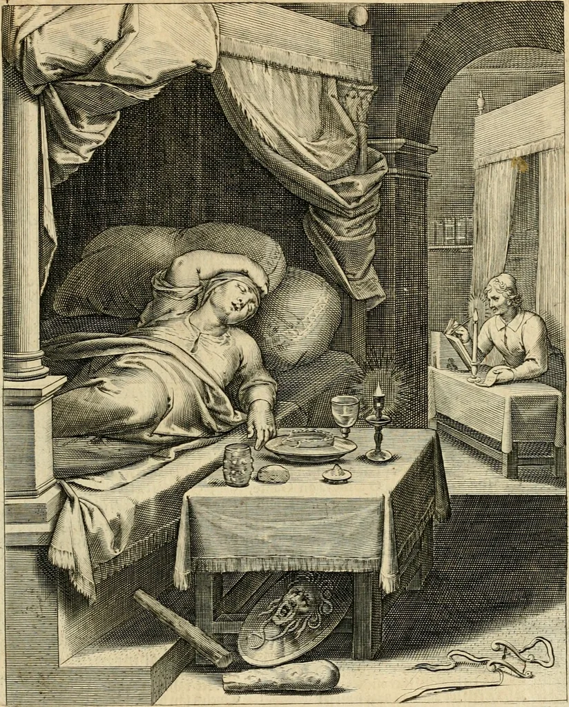 An illustration from Quinti Horatij Flacci Emblemata : imaginibus in aes incisis, notis[que] illustrata, 1612, leaf 44