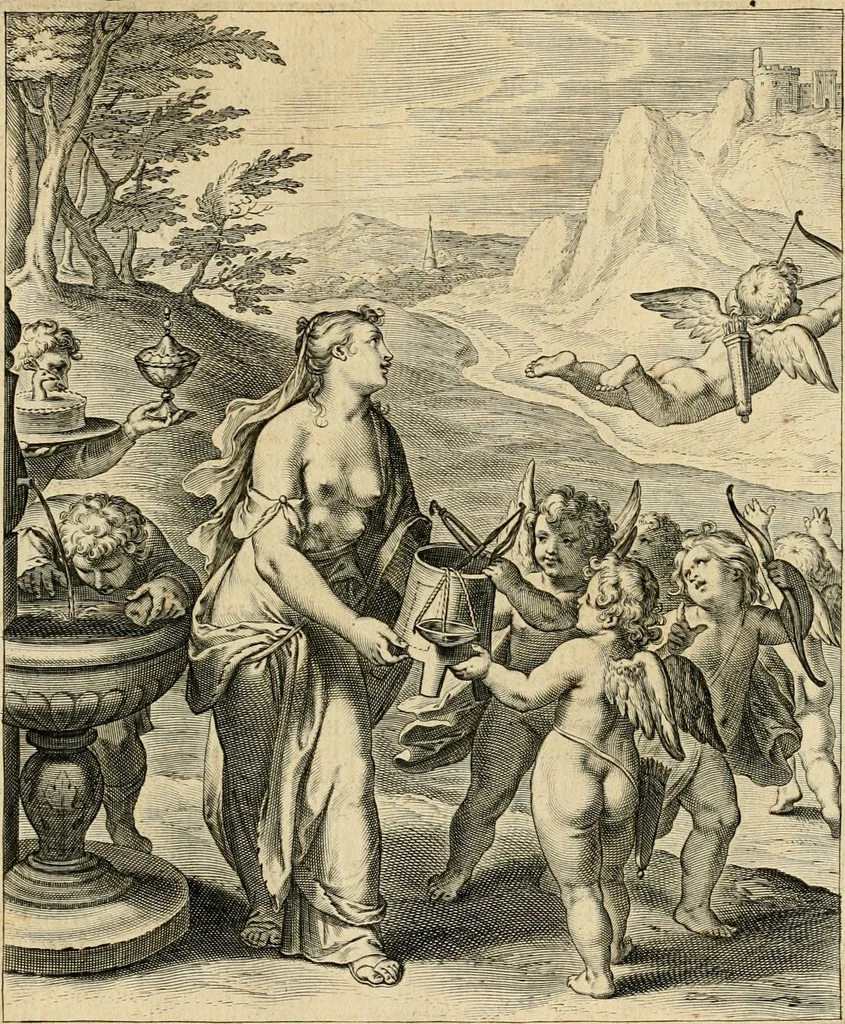 An illustration from Quinti Horatij Flacci Emblemata : imaginibus in aes incisis, notis[que] illustrata, 1612, leaf 46