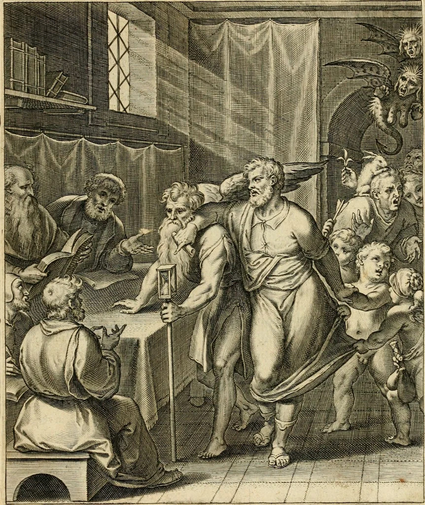 An illustration from Quinti Horatij Flacci Emblemata : imaginibus in aes incisis, notis[que] illustrata, 1612, leaf 50