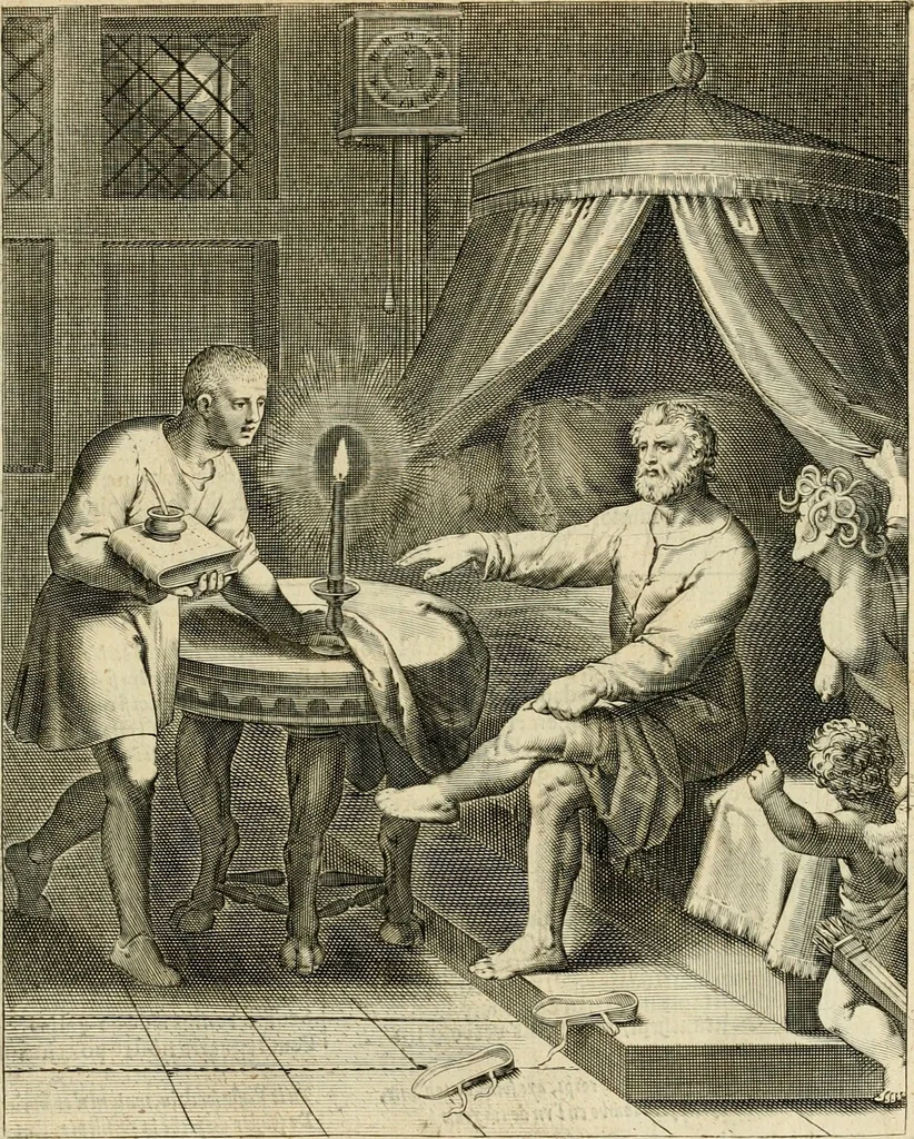 An illustration from Quinti Horatij Flacci Emblemata : imaginibus in aes incisis, notis[que] illustrata, 1612, leaf 56