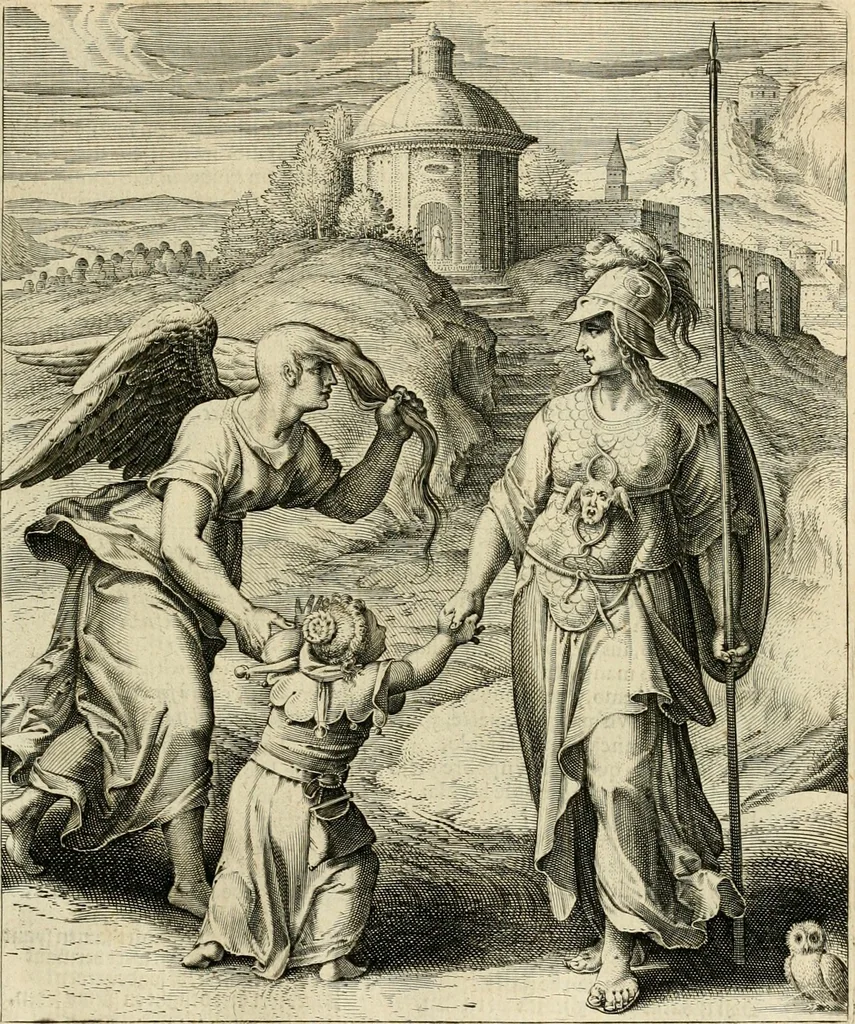 An illustration from Quinti Horatij Flacci Emblemata : imaginibus in aes incisis, notis[que] illustrata, 1612, leaf 70