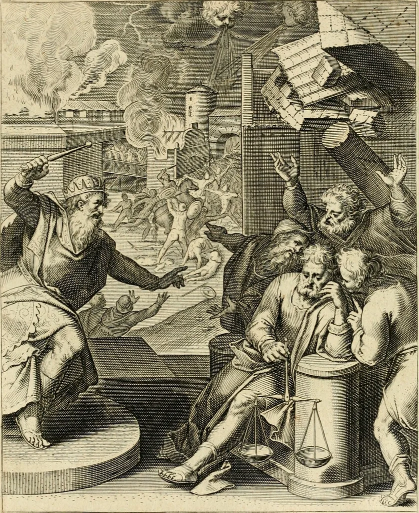 An illustration from Quinti Horatij Flacci Emblemata : imaginibus in aes incisis, notis[que] illustrata, 1612, leaf 74