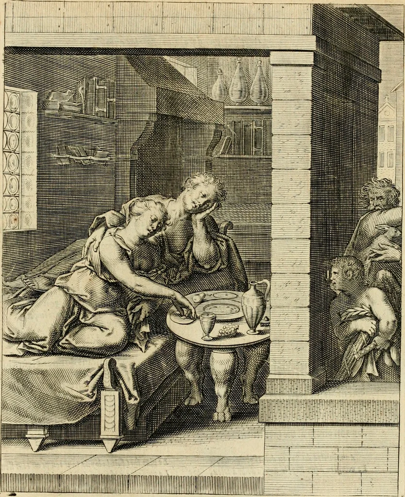 An illustration from Quinti Horatij Flacci Emblemata : imaginibus in aes incisis, notis[que] illustrata, 1612, leaf 80