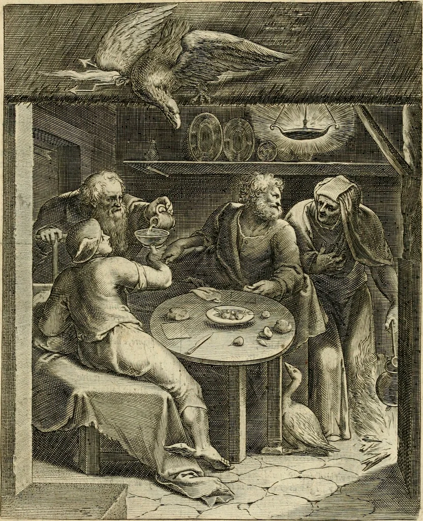 An illustration from Quinti Horatij Flacci Emblemata : imaginibus in aes incisis, notis[que] illustrata, 1612, leaf 90