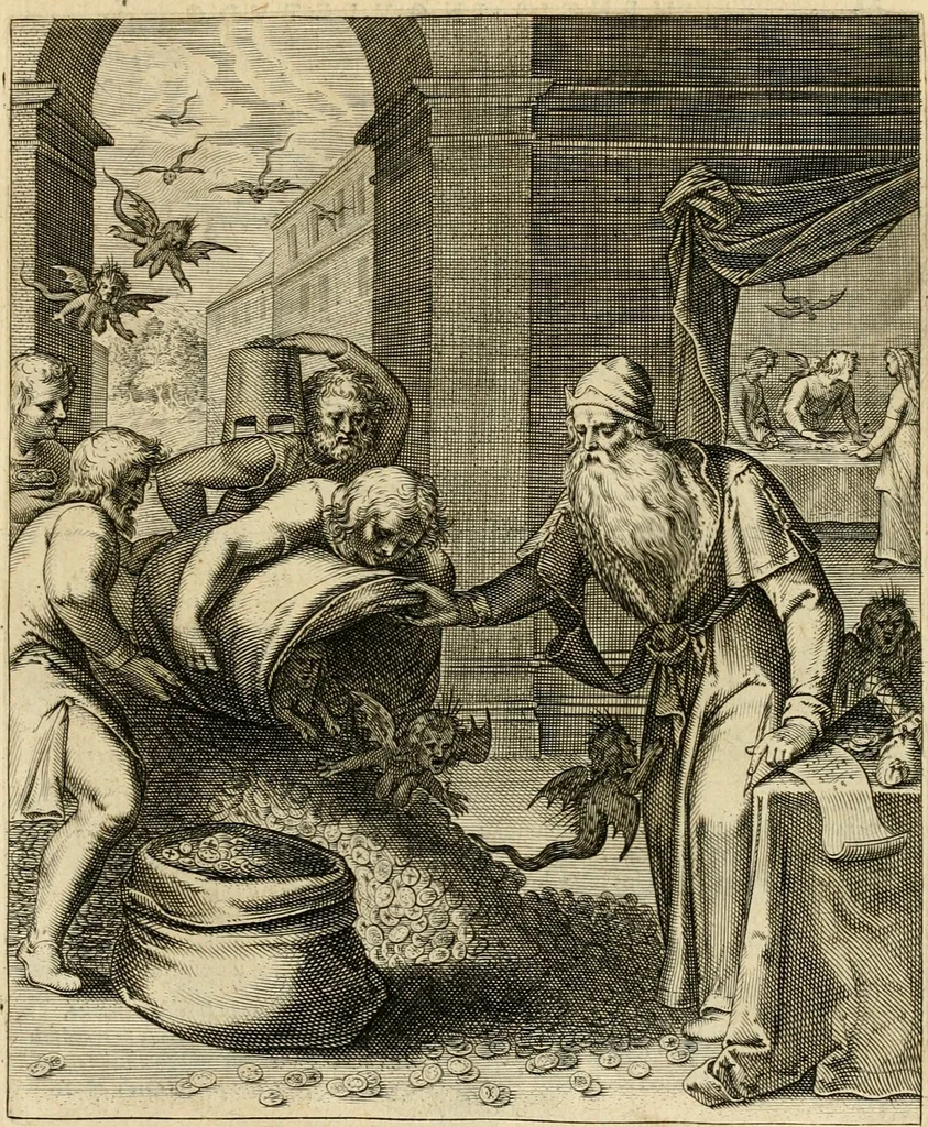 An illustration from Quinti Horatij Flacci Emblemata : imaginibus in aes incisis, notis[que] illustrata, 1612, leaf 94