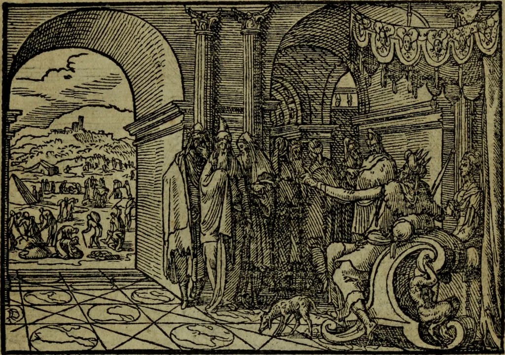 An illustration from Qvadrins historiqves de la Bible, 1558, leaf 100