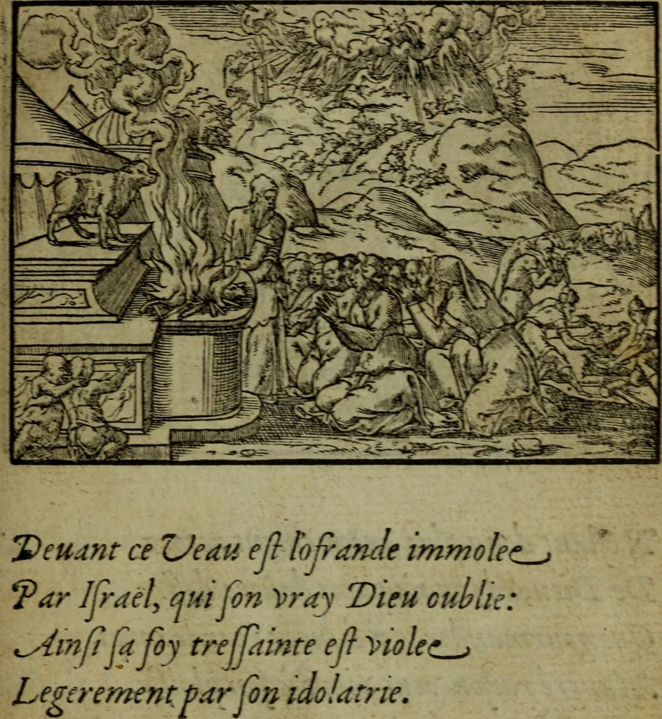 An illustration from Qvadrins historiqves de la Bible, 1558, leaf 128