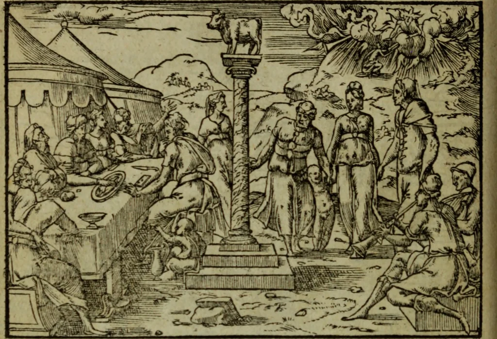 An illustration from Qvadrins historiqves de la Bible, 1558, leaf 129
