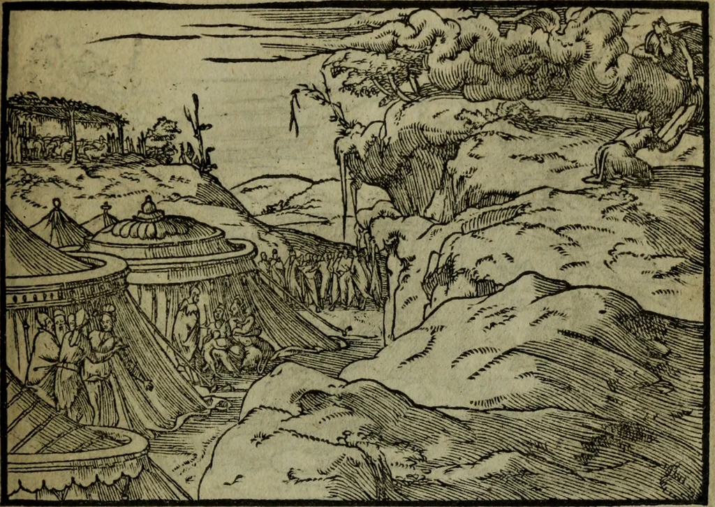 An illustration from Qvadrins historiqves de la Bible, 1558, leaf 136