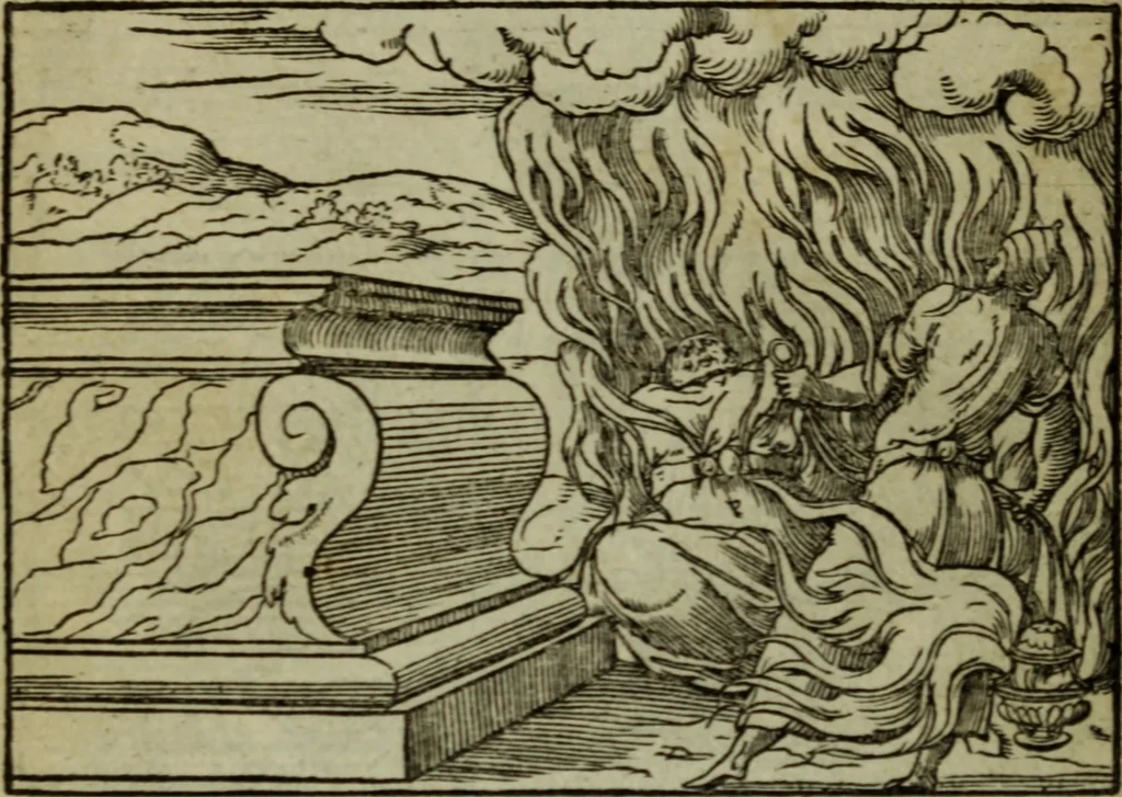 An illustration from Qvadrins historiqves de la Bible, 1558, leaf 153