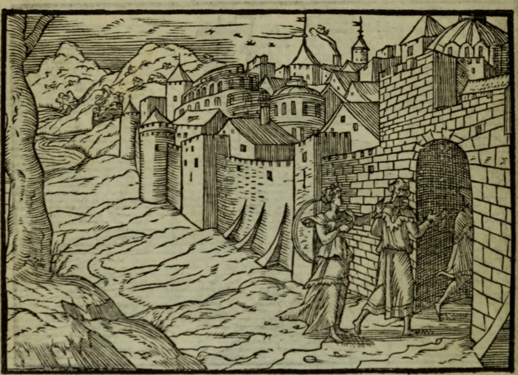 An illustration from Qvadrins historiqves de la Bible, 1558, leaf 157